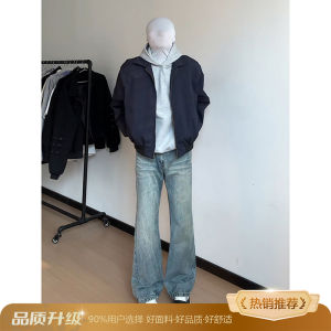 Cleanfit Vintage Blue Flared Jeans Mens Straight High Street Fashion Autumn High Waist Cotton Denim Straight Leg Trousers