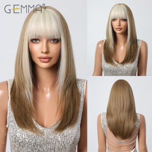 GEMMA Pink Bangs Cosplay Wig Synthetic Red Long Straight Layered Wigs for Women Halloween Party Natural Hair Heat Resistant