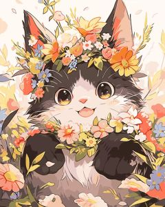 KAYOU | Oil Painting By Numbers Flowers Surrounding The Kitten Paint By Numbers on Canvas Frameless Kids Room Decor Gift