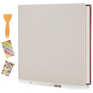 Photo Album Self Adhesive 11x10.6 Scrapbook 40 Pages Linen Cover DIY Photo Album with A Metallic Pen and DIY Accessories