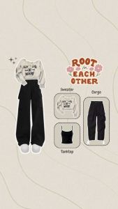 One Set Korean Style 3in1 | Sweater Calie Wanita + Celana Cargo + Tanktop| - KA135