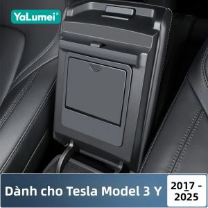 Hộp Đựng Đồ Tỳ Tay Trung Tâm Xe Hơi ABS Cho Tesla Model 3 Y 2017-2025 Khay Giấu Kín Phụ Kiện Nhựa Hình Vuông