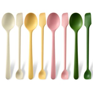 2/8Pcs Silicone Jam Spoon Ladle Soup Spoon Ramen Noodles Tablespoons Scoop Rice Salad Stirring Spoons Kitchen Teaspoons