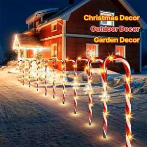5-in-1 Solar Candy Cane Stakes Outdoor Christmas Yard Lawn Driveway Garden Decor Gift