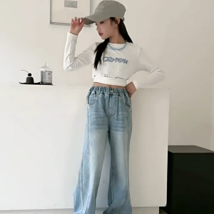 Hotfix Rhinestone Jeans Kids Girls Ootd 7-16Y New Korean Denim Pants for Kids Girl Maong Jeans Pants Comfortable Outfit