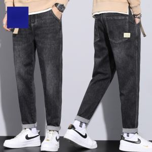 ROMON | กางเกงยีนส์ทรงหลวมขาตรงทรงหลวมสำหรับผู้ชาย ทรงเก้าส่วน กางเกงขายาวลำลอง สีน้ำเงิน กางเกงขายาวทรงเข้ารูปสำหรับใส่ไปทำงานในฤดูใบไม้ร่วง