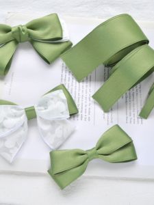 Handmade DIY Avocado Green Shiny Cotton Ribbon Silk Ribbon Weave Hair Clip Butterfly Knot Headwear Material Summer Trend
