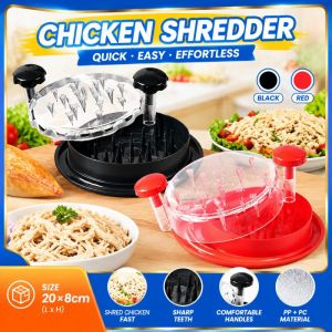 (Local Delivery) YOUYUEPINK Chicken Shredder Tool Multi‑Functional Manual Chicken Breast Shredder Non‑Slip Base Transparent Lid Kitchen Gadget for Salad Taco Sandwich Black Red