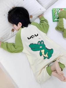 Bộ Đồ Ngủ Trùm Đầu Hoạt Hình Cho Bé Trai Dinosaur Pajamas Mùa Xuân 2025 Quần Dài Áo Khoác Dài Tay Cổ Tròn Mặc Nhà