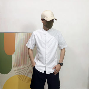 เสื้อเชิ้ตคอตตอนสีพื้นหลวมๆ สไตล์จีนใหม่สำหรับผู้ชาย ฤดูร้อน ระบายอากาศได้ดี สวมใส่สบาย แฟชั่นลำลอง