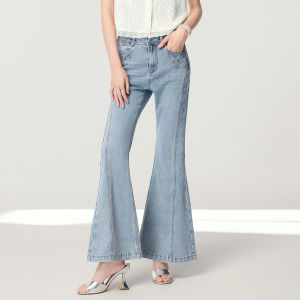 Batina Retro Rhinestone Denim Casual Pants High Waist Flared Womens Summer New Slimming Long Trousers Elegant Fashionable