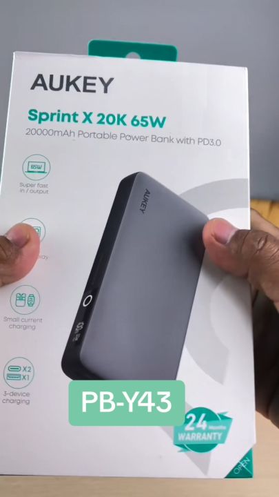 AUKEY PB-Y43 พาวเวอร์แบงค์ชาร์จเร็ว Sprint X 20K 65W 20000mAh Portable Power Bank with Digital Display PD3.0