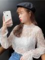 Áo Sơ Mi Ren Cỡ Lớn Cho Nữ Mùa Xuân Thu Tay Dài Cổ Cao Thời Trang Ngọt Ngào Thường Ngày Chất Liệu Khác 100%. 
