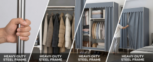 Large 26mm Alloy Steel Wardrobe 500kg Capacity Heavy Duty Bedroom Clothing Storage Cabinet Reinforced Closet Organizer