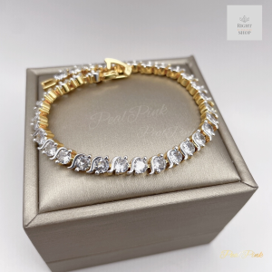 สร้อยข้อมือเพชรเม็ดเดี่ยวประดับเพชรเม็ดเดี่ยวขนาด 4-5มิล ยาว 18 cm