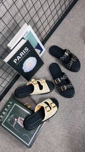 Sandal Selop Wanita Wedges Korean Style Sendal Kondangan Slip On Platform Hak 3 cm Kasual Casual Slippers Hitam