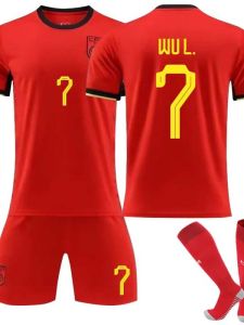 Home Team Football Kit Number 7 Wu Lei 9 Exxon Mens Training Uniform Set Short Sleeve Polyester Sportswear Fan Gear