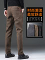 Summer Thin Coffee Color Casual Pants Men's Business Slim Straight Elastic Long Trousers Breathable Comfortable Cotton Polyester Blend. 