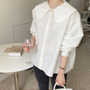 Chic Long Sleeve Doll Collar Shirt Womens Fashionable Design Sensation Niche French Style White Shirt Korean Loose Fit