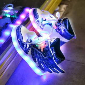 Gluonlan Childrens Sports Shoes Luminous Flashing Charging Night Vision Anti-slip Light up Shoes for Boys Girls Students