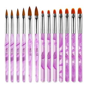 13PCS Acrylic Nail Art Brush Set - UV Gel Builder Brushes Painting Kit Professional Nail Design Supplies DIY Nail Tools