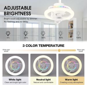 360°Rotating E27 Ceiling Fan Bulb LED Light with Remote RGB Color Dimmable Ventillator Lamp for Home Lighting AC85-265V