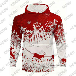 2026 Mens Tracksuit Christmas Elk Snowflakes Print Autumn Winter Long Sleeve Hoodies+Trousers Sets Casual Suit 2 Piece Sets