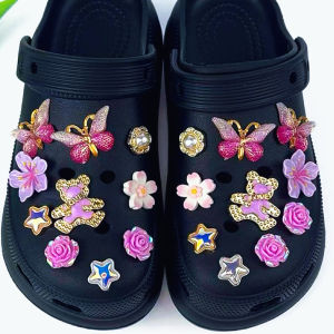 20PCS Shoe Charms Set Purple Butterfly Cherry Blossom Bear Pentagram Shoe Decorati Buckle for Sandals Clogs DIY Accessories Gift