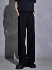 Black Straight Leg Mens Pants Ice Silk Thin Style Casual Trousers Autumn Season Breathable Fabric Youth Fashion Pure Color