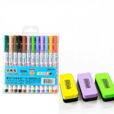 deli | Erasable Waterproof 12-color Markers for Children Whiteboard Drawing Board Set