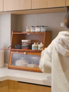 LACCOHUG Bamboo Countertop Storage Cabinet Wood/Brown 1/2 Layers Almari Dapur Rak Dapur Bertutup