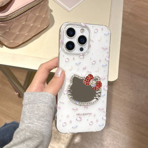 Sanrio | Kawaii Hello Kitty Diamond Makeup Mirror Phone Case For iPhone 17 16 15 14 13 12 11 Pro Max Plus Shockproof INS Girl Phone Cover