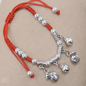 Trendy Handwoven Red Rope Silver Bracelet Alloy Zhang Silver Student Gift Ethnic Style Fashion Jewelry Bear Pig Animal Pattern