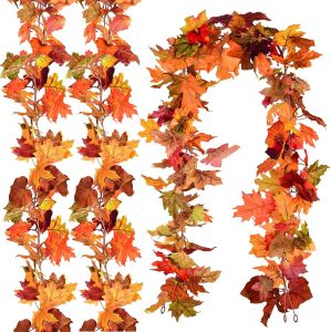 2M Artificial Fall Maple Leaf Garland Fake Plant Autumn Leave Vine for Home Decor Thanksgiving Halloween Festivals Wedding Decor