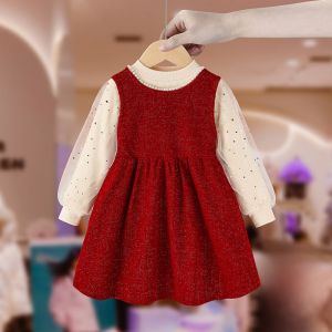 Princess Style Fleece Lined Dress Set for Girls Baby Birthday Ceremony Clothes Childrens New Year Visit Dresses