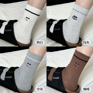 Cute Grey Dog Patterned Cotton Socks Womens Autumn Winter Mid-Calf Pure Cotton Long College Style Trendy Socks Bulk Pack