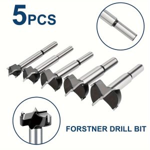 5Pcs Forstner Drill Bit Set Round Shank Tungsten Carbide Tipped Wood Hole Saw for Hard Wood Plywood