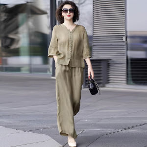 Shalldoer | Vintage V-Neck Cotton Linen Suit