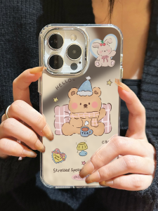 Mirror Surface Protective Phone Case for Apple 15Pro 14Cute Bear 13Pro Max 12 11 XS Max Personality 15Plus High End 7 8 XR