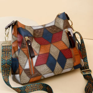 Retro Large Capacity Soft Leather Crossbody Mom Bag Casual Style Womens Tote Bag Fashionable Middle-aged Bag Trendy Grandmother Bag