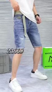 Stella Fashion Summer  tight fit straight denim shorts Men Trendy five-point pant Casual Middle Pants men  cropped pants