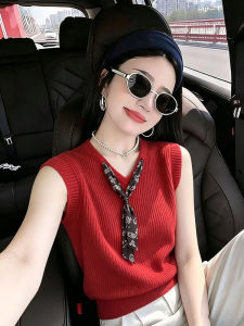 CHOEFULYN | Áo Vest Knit Không Tay Kiểu Dáng Thời Trang Cổ V