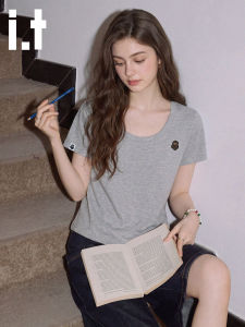 FINGERCROXX | Gray Embroidered U-Neck T-Shirt