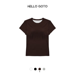 New 2025 Womens round Neck Short Sleeve T-Shirt Slim Fit Base Layer Shirt with Cup Mat Casual Style Moisture Wicking Summer Top