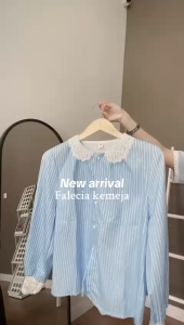 NJ FALECIA KEMEJA LENGAN PANJANG MOTIF GARIS FASHION WOMEN NEW KOREAN STYLE