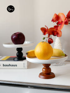 French Vintage Ins Ceramic Fruit Basket Wooden High-legged Coffee Table Home Use Living Room Snack Fruit Tray Decorative Dish