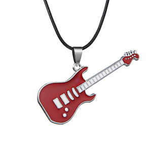 Fashion Stainless Steel Guitar Pendant Necklace For Men Women Retro Punk Musical Instrument Rope Chain Choker Party Jewelry Gift