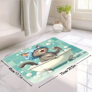 VIKAMA Cute Cat Bath Mat Non Slip Absorbent Bathroom Doormat Washable Indoor Outdoor Entryway Rug for Bedroom Kitchen Home Decor