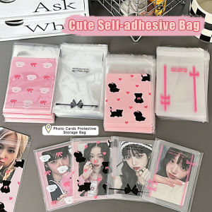 CHENJ 50pcs trong suốt dễ thương Bow tự dính OPP Túi Kpop thần tượng thẻ ảnh bảo vệ lưu trữ túi photocard thẻ tay áo