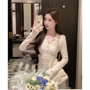 CHANGTONG | Elegant French Slim Fit Knitted Sweater Dress